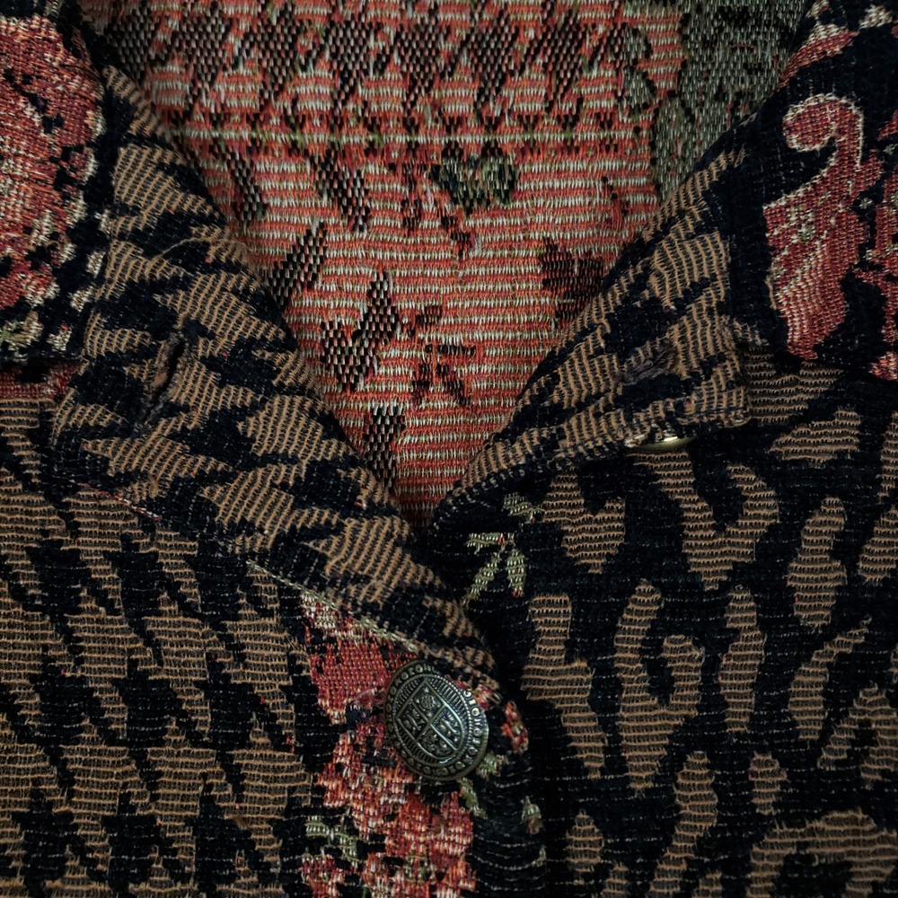 Studio Works Tapestry Patchwork Jacket Paisley Leopard Houndstooth Brown L 90s - Picture 5 of 16